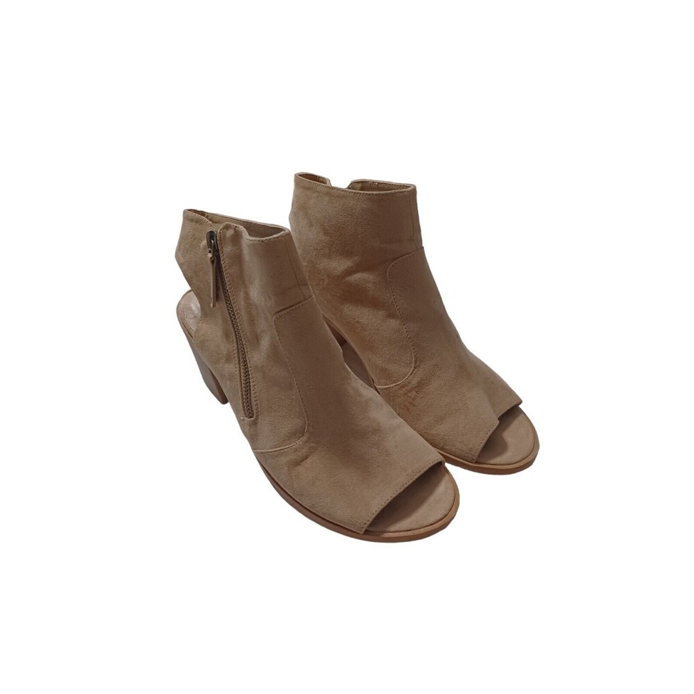 Dolce Vita Ankle Boot Bootie Womens 8.5 Taupe Open Toe Heel Suede Sandal
